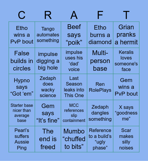 Hermitcraft Early Game Bingo Card (XI) Bingo Card