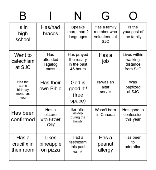 SJCYM BINGO Card