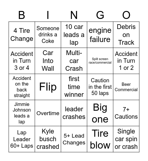 Nascar Bingo! Bingo Card