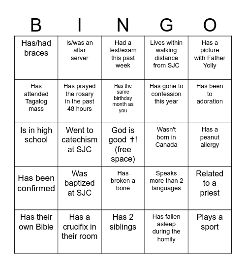 SJCYM BINGO Card