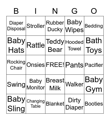 Baby Shower Bingo Card