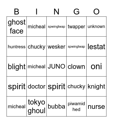dbd bingo Card