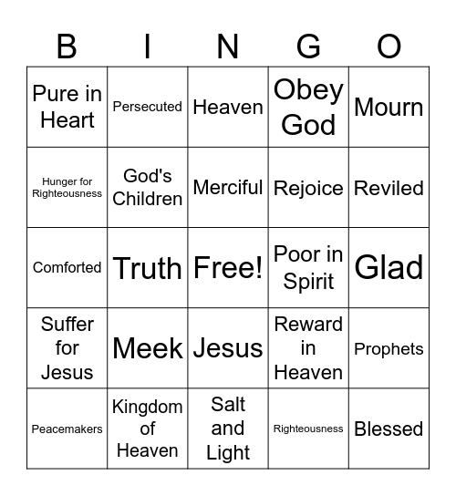 Beatitude Bingo Card