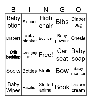 Jessie's Baby Shower Bingo Card