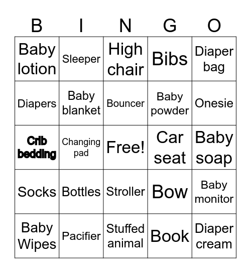 Jessie's Baby Shower Bingo Card