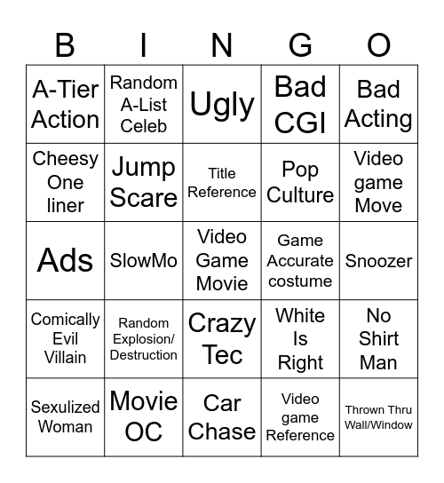 Video Game Movies Bingo Card