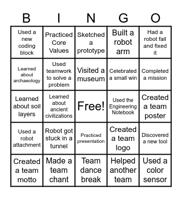 Fossil Finders Bingo Card