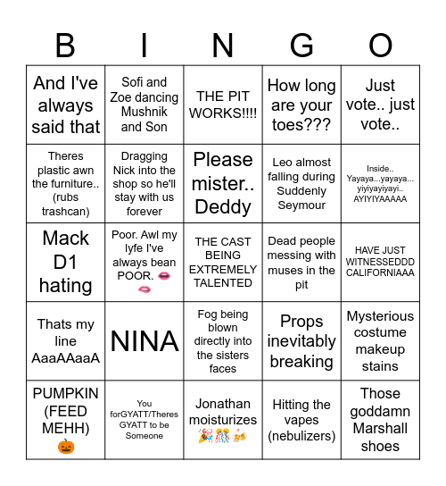 LSOH Bingo Card