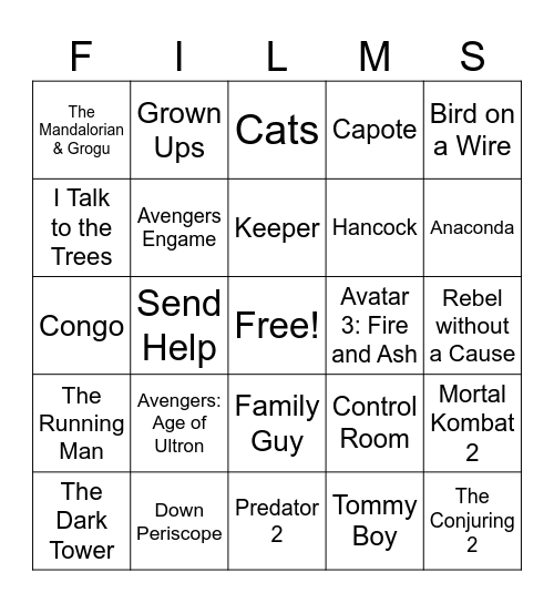 Movies_11082025 Bingo Card