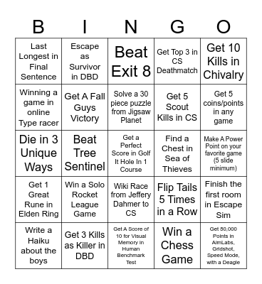 Gaming Bingo Card Bingo Card