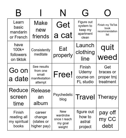 2026 Goals - Hard edition Bingo Card