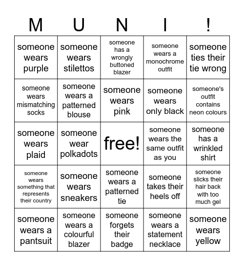 MUNISH outfit bingo! Bingo Card