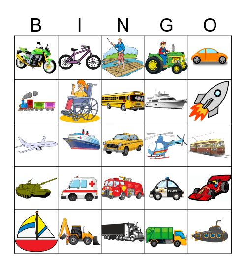 Vehicles Bingo Card