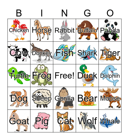On The Farm/Farm Animals Bingo Card