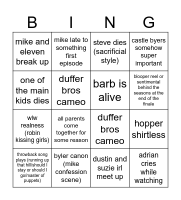 dalila’s stranger things 5 bingo card Bingo Card