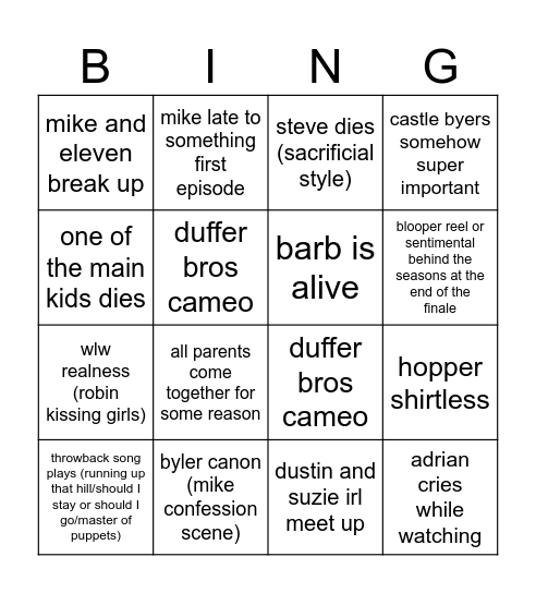 dalila’s stranger things 5 bingo card Bingo Card