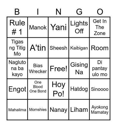 Cullen's Angels Bingo Card
