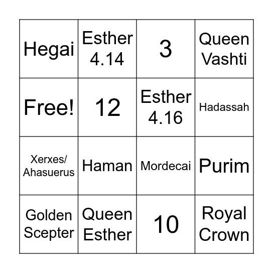 Esther's Bingo Card