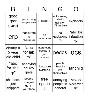 dandys world rper bingo Card