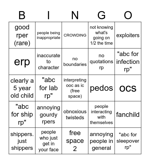 dandys world rper bingo Card