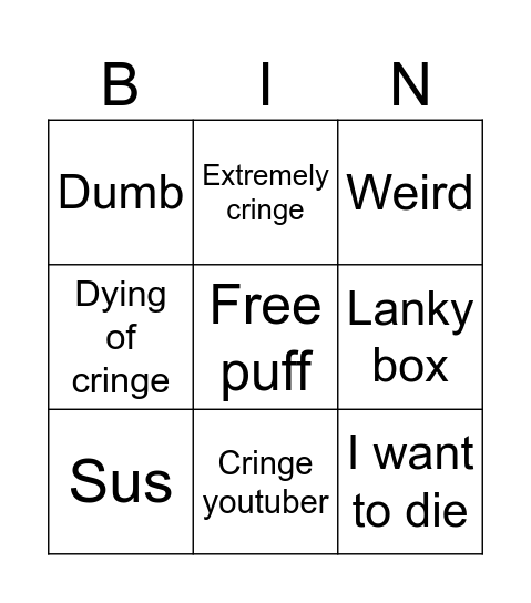 Cringe Bingo Card
