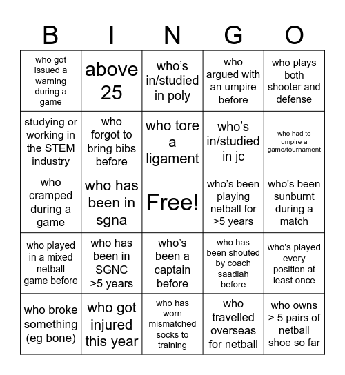 SGNC Bingo!!!!!! Bingo Card