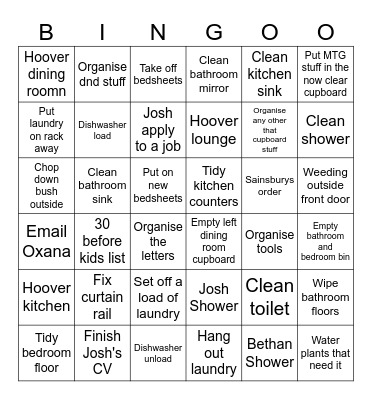 Chores for today! Bingo Card