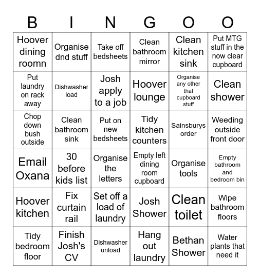 Chores for today! Bingo Card