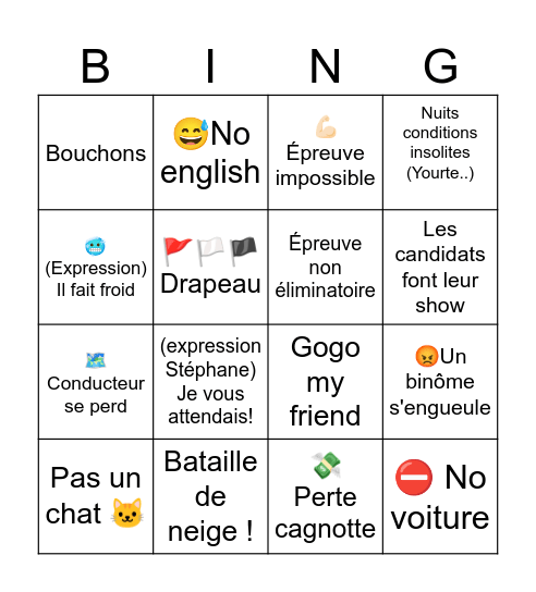 Pékin Express 2025 Bingo Card