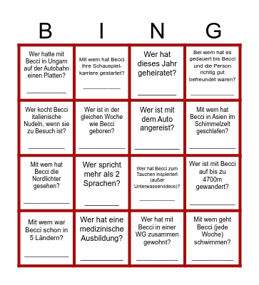 Becci's Birthday Bingo Card