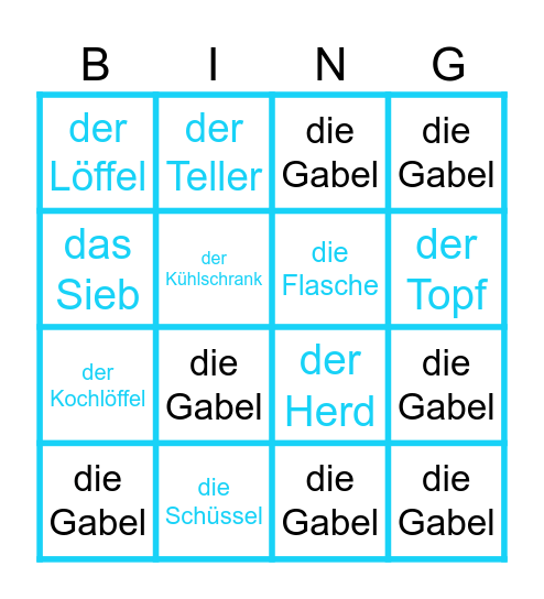 Küche Bingo Card