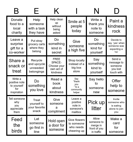 World Kindness Day 2025! Bingo Card