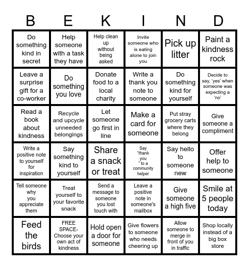 World Kindness Day 2025! Bingo Card