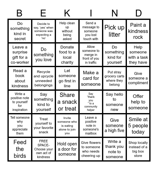 World Kindness Day 2025! Bingo Card
