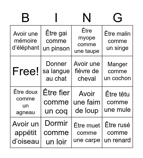 les animaux de companie Bingo Card
