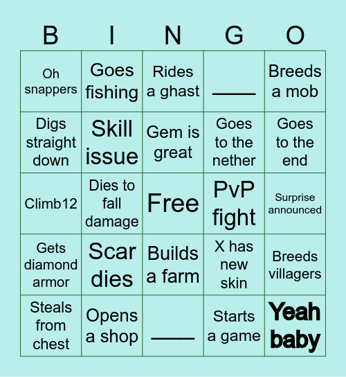 Hermitcraft 11 Bingo Card