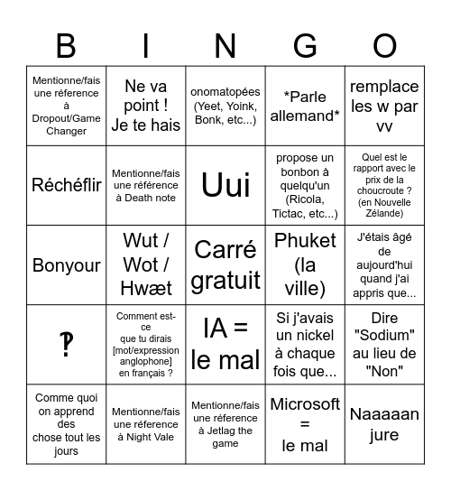 Ma carte bingo Card