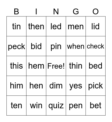 1.3 e/i Bingo Card