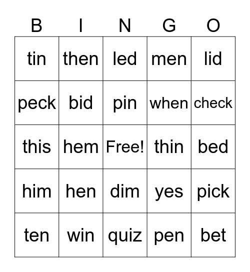1.3 e/i Bingo Card