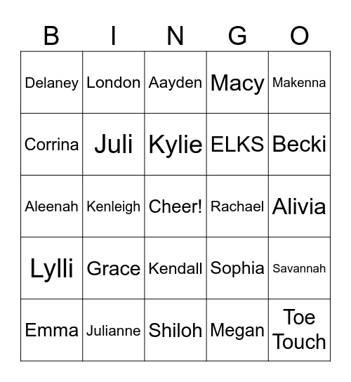 cheer Bingo Card