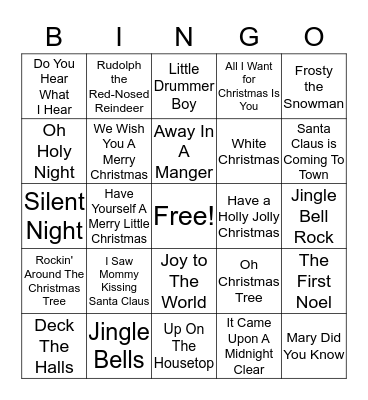 Christmas Song Bingo Card
