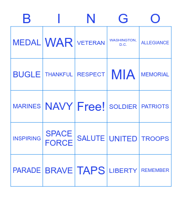 RED, WHITE AND BLUE BINGO Card