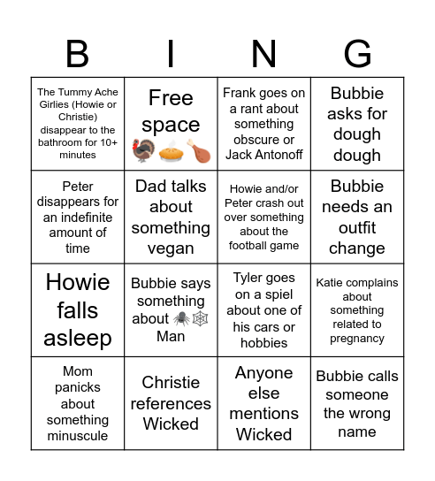 Remski Thanksgiving Bingo Card