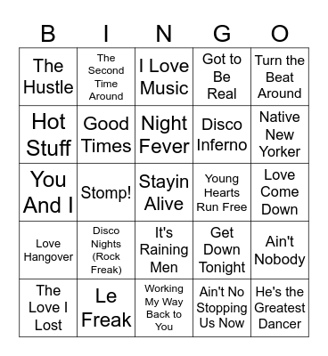 Disco Fever Bingo Card