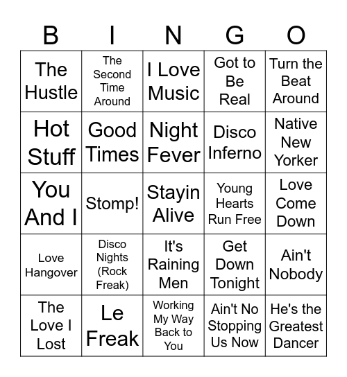 Disco Fever Bingo Card