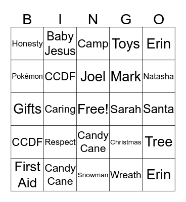 YMCA Christmas Bingo Card