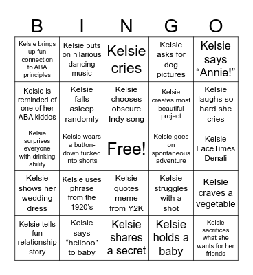 Kelsie Bachelorette Bingo Card