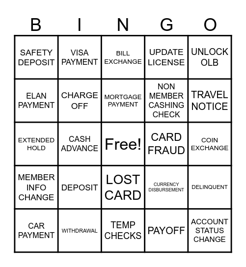 TELLER BINGO Card