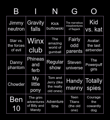 Cartoons Bingo Card