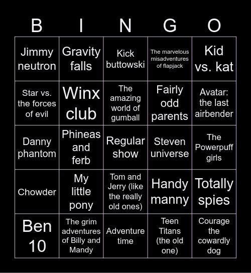 Cartoons Bingo Card